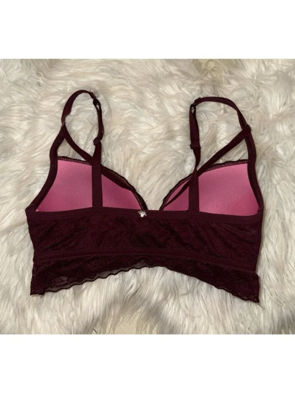 Pink Victorias Secret Lightly Lined Lace Bra Caged Longline WF Womens S (D-DD)